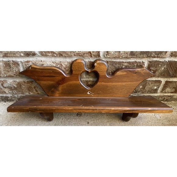 Vintage 19" Wooden Ducks + Heart Cut Out Decorative Country Wall Shelf - Picture 1 of 5